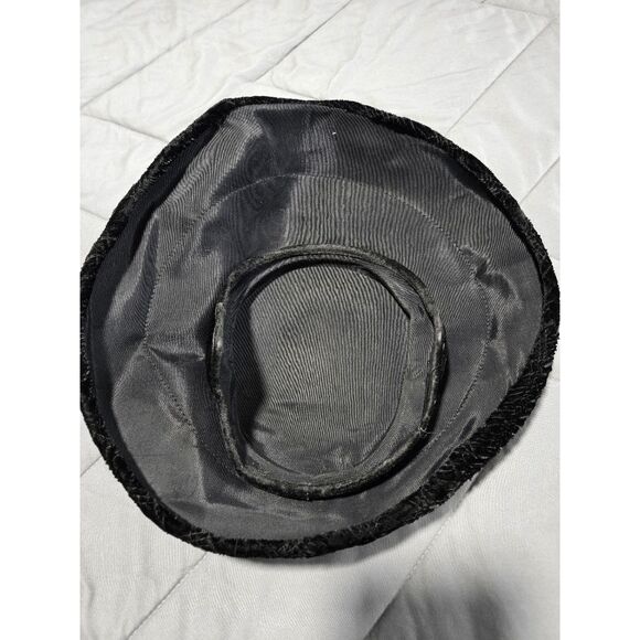 Vintage 1950s Black Velveteen Rhinestone Hat with Inner Fit